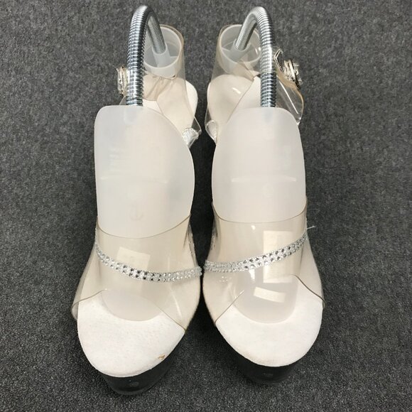 Ellie 521-Jewel-W Clear Dancers Strappy Rhinestone Lucite 5" Platform Heels Sz 6 - Picture 2 of 6